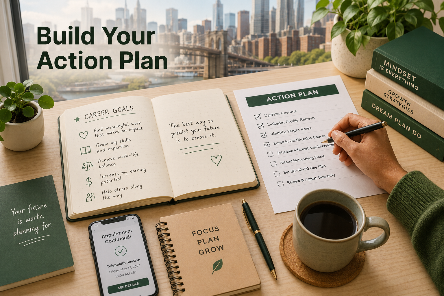 What to Expect on Your First Career Counselor Meeting With a Vocational Rehabilitation Specialist in New York 6 composition of a career planning session: open notebook with handwritten notes